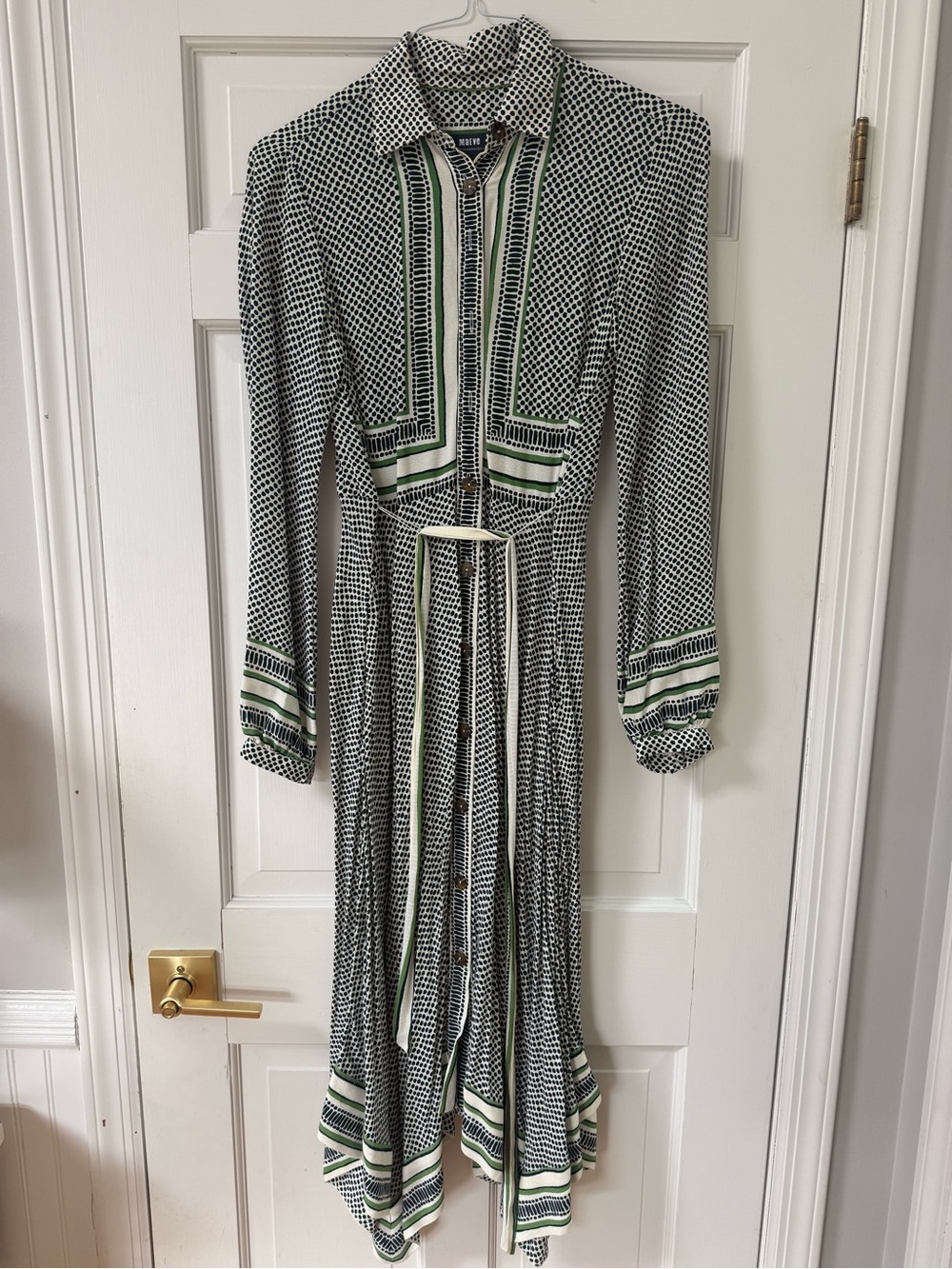 Maeve by Anthropologie Black & Green Geometric Long-Sleeve Shirt Dress
